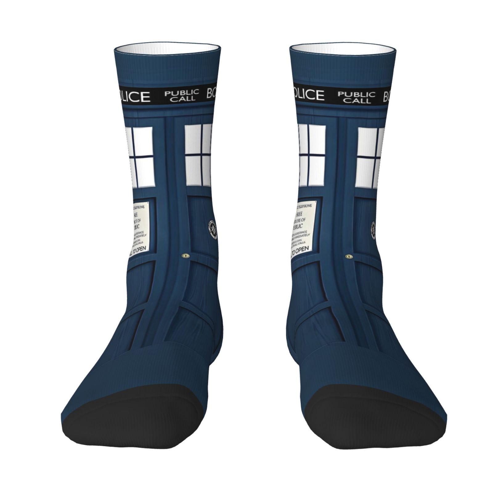 TEMU 1 Pair Men/women Novelty Print Socks, Police Booth (time-traveling Spaceship Booth) Poster , Suitable, Unique Themed Design, Durable Fabric,