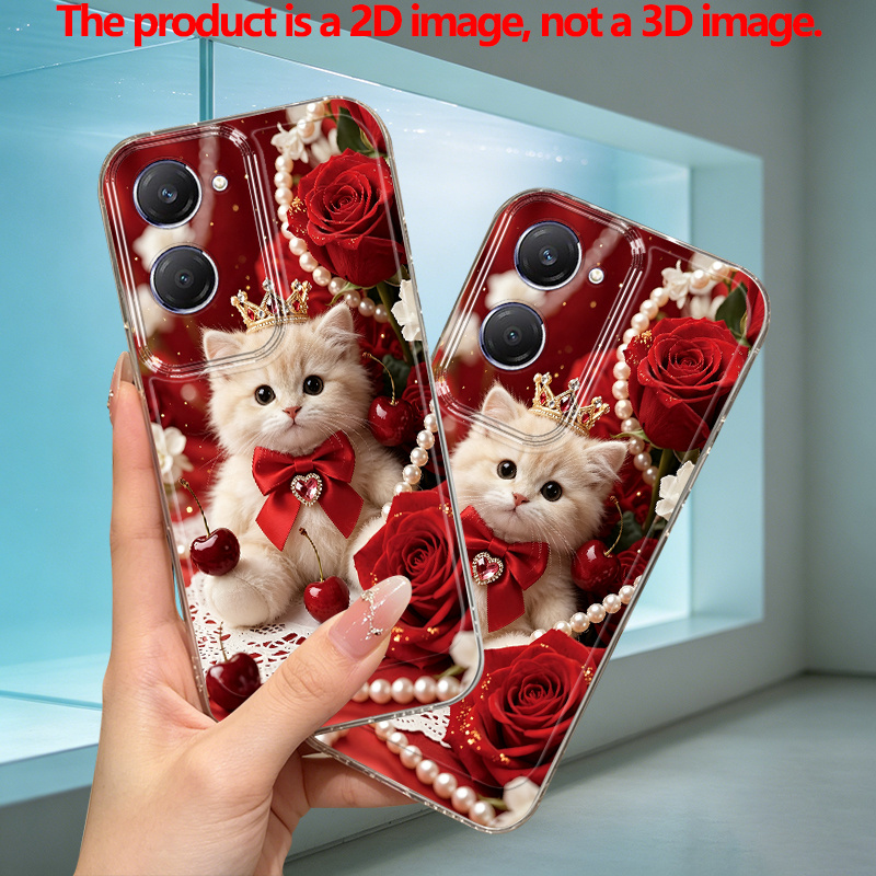 phone case 2d flat kitten   print pattern phone case suitable for vivo y03 y03t y04 y16 y17s y18 4g y19s y21d y28s 5g y29 4g y29s y36 y39 5g y100 4g   v40 v40  50 v60 lite s16 s17 s18 pro simple vintage light