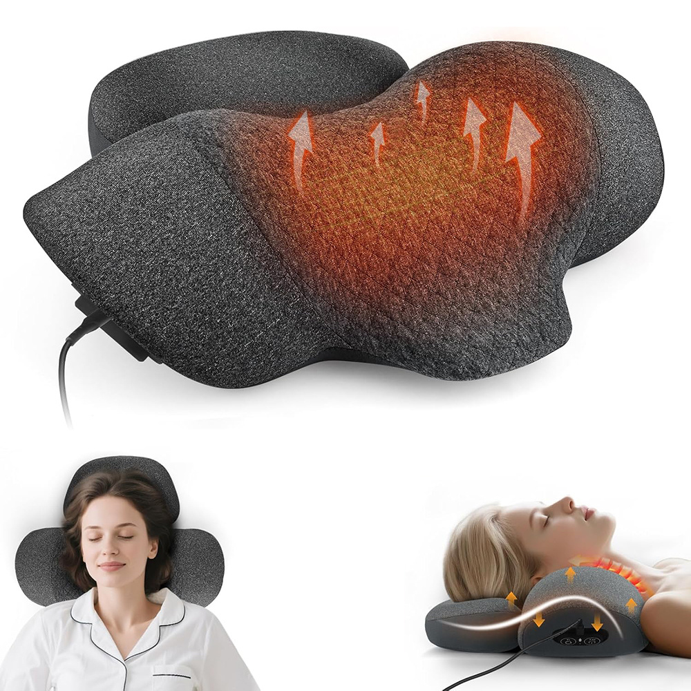 item picture 3 in 1 neck massager pillow with heat usb powered vibration and cervical traction ergonomic neck support aid and neck support pillow deep tissue neck and shoulder massager