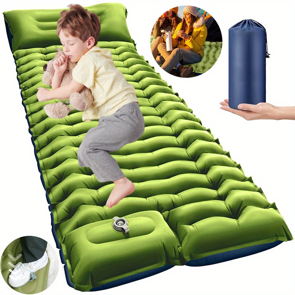 Inflatable Camping Mat With A Built-in Pillow And Foot Pump, Designed To Be Ultralight And Compact For Backpacking And Hiking