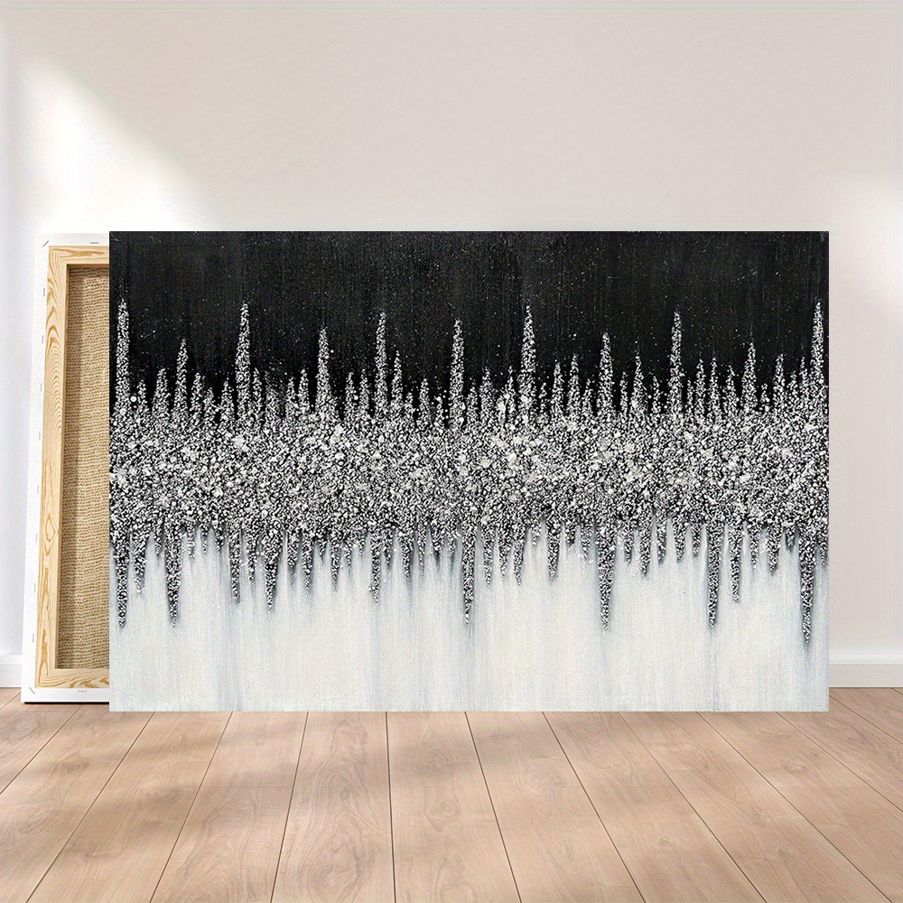 

1pc Wooden Abstract Art Oil Paintings In Black And Silver Texture Modern Wall Home Decorative Paintings Canvas Painting (1) Thickness 2.25cm/ 0.9inch Prints Poster Wall Picture Decor For Home Gift