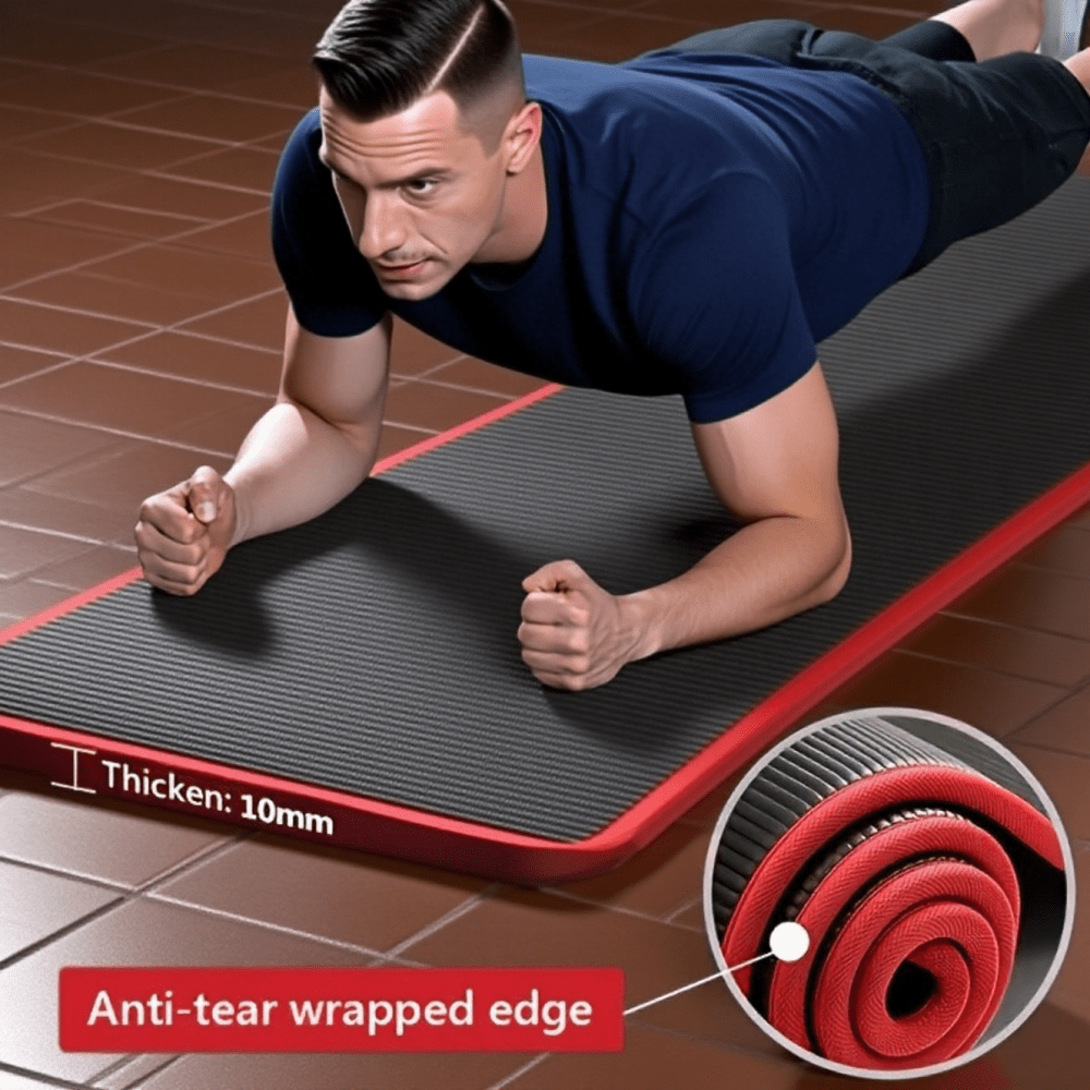 10mm thick black non slip gym mat with carrying strap tear resistant and anti slip high density shock absorbing and soundproof mat