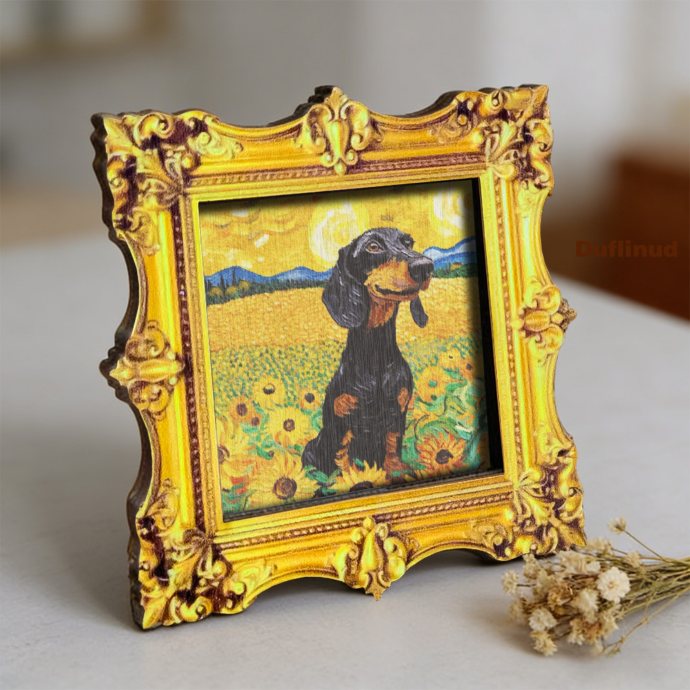TEMU Cute Dachshund Fridge Magnet, Wooden Fridge Sticker, Sunflower Field Miniature Decorative Painting, Colorful Kitchen Refrigerator Door Decor,