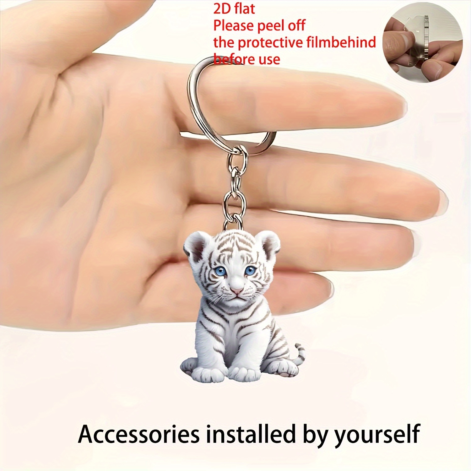 TEMU [2d Flat] [2d Flat] Acrylic Keychain Pendant In A 2d Flat Design Featuring A Cartoon White Tiger Style, Suitable For Keychains, Phone Charms,