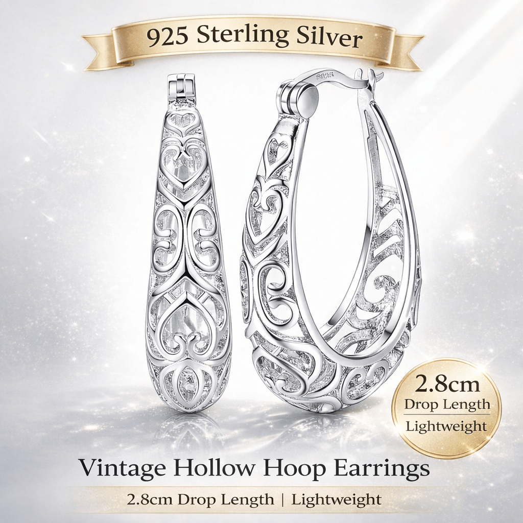 Image of 925 Sterling Silver Hoop Earrings For Women Platinum Plated Textured Oval Hoop Earrings Lightweight & Hypoallergenic Vintage Hoop Earrings