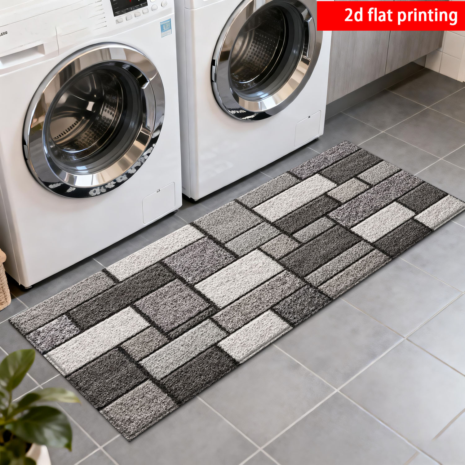 TEMU 2d Flat Printing, 1pc, Gray-white Mat, Soft Flannel Material, Suitable For Room, Laundry Room, Balcony, Bathroom Entrance, Bedroom Entrance,