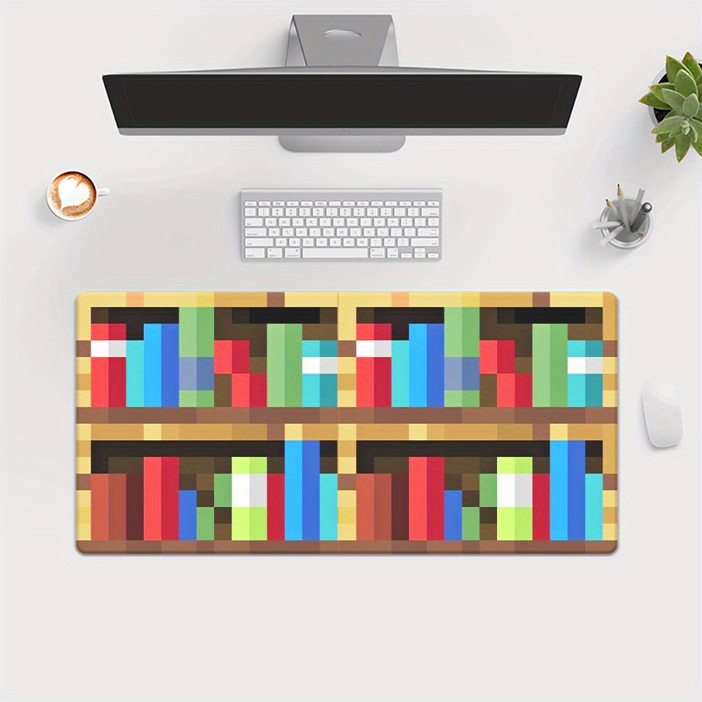 TEMU Xxl Pixel Style Bookshelf Desk Mat – Vibrant Hd Printed Gaming Mousepad, Washable & Non-slip Rubber Base, Office Or Pc Gamers, Great Gift For