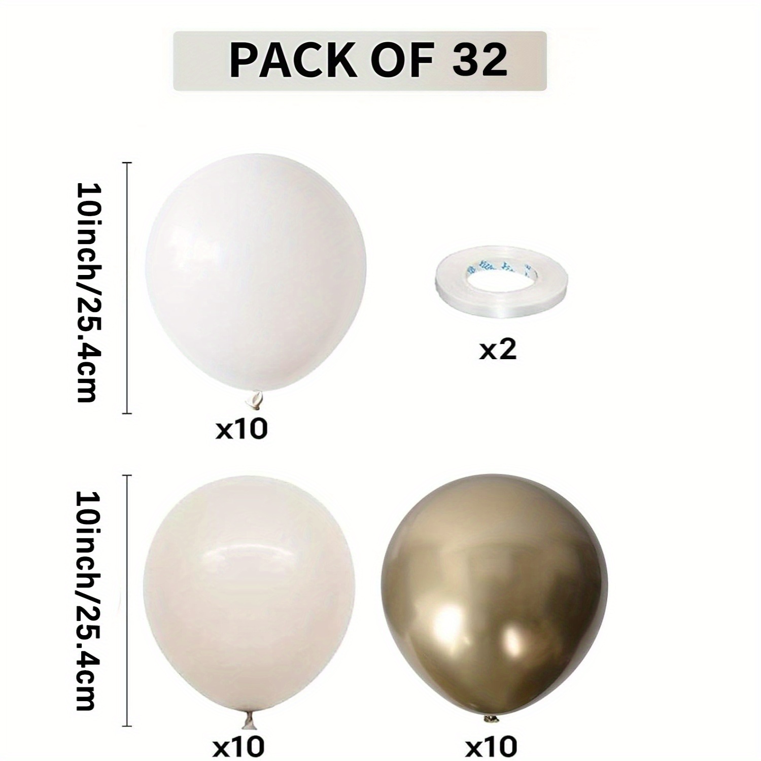 Image of Pack Of 32 Balloons Beige Metallic Golden Helium Balloons Cream White 10 Inch Party Latex Party Balloon For Boho Wedding Birthday Celebrations Bridal Shower Decoration, For Halloween, Christmas