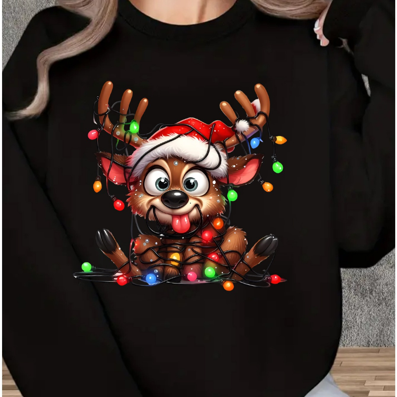 

1pc Christmas Lights 's Pullover Sweatshirt - Knit , Mature , , Adult Fleece Sweater