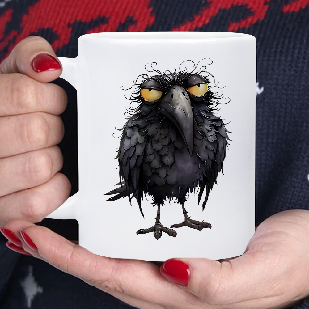 TEMU 1pc Funny Crow Coffee Mug - 11oz & Cartoon With Eyes, Humorous Gift For Crow Lovers, , Colleagues - Ideal For Halloween, Office & Home Use,