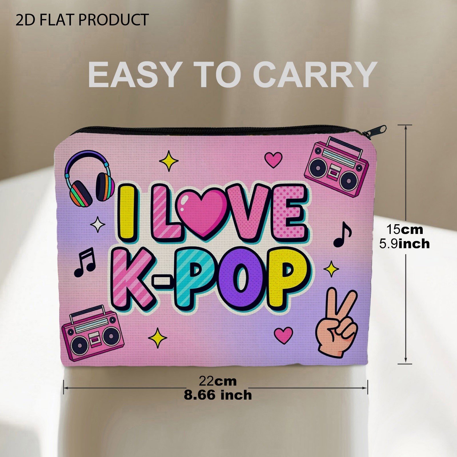 TEMU Trousse de Cosmétique à imprimé K-Pop vibrant, pochette à toilette durable en polyester avec motif , 5.9In X 8.66In Organisateur de cosmétiques