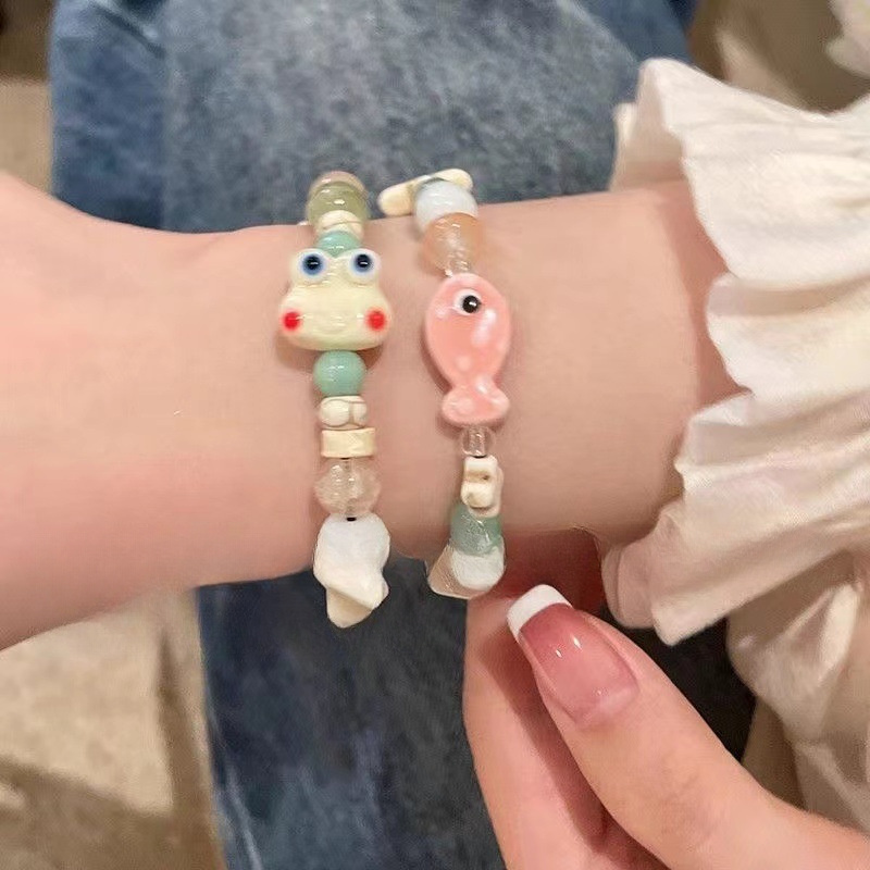 Sweet Ceramic Fish Bead Frog Bracelet Elastic Rope Wristband