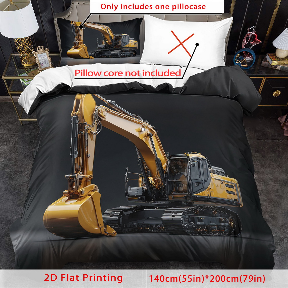 TEMU Cartoon Christmas Animal Print Duvet Cover Set Bedding Set Excavator Machinery Comforter Cover Bedroom Decor 2/3pcs (includes 1 Duvet 1/2