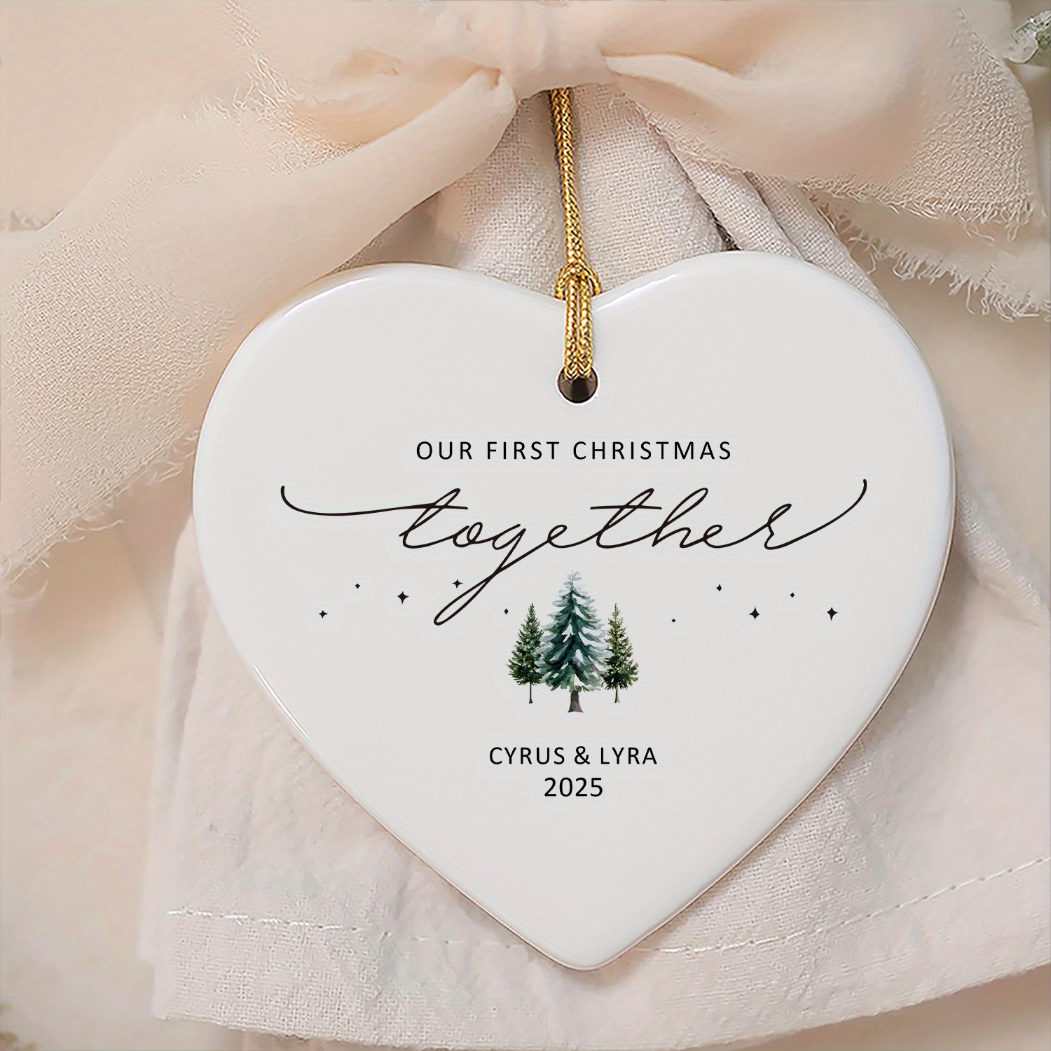 Custom Heart-shaped Ornament For A Couple's First Christmas, Featuring Personalized Names And Dates. Ideal As A Wedding Gift, Anniversary Present, Or Home Decoration For