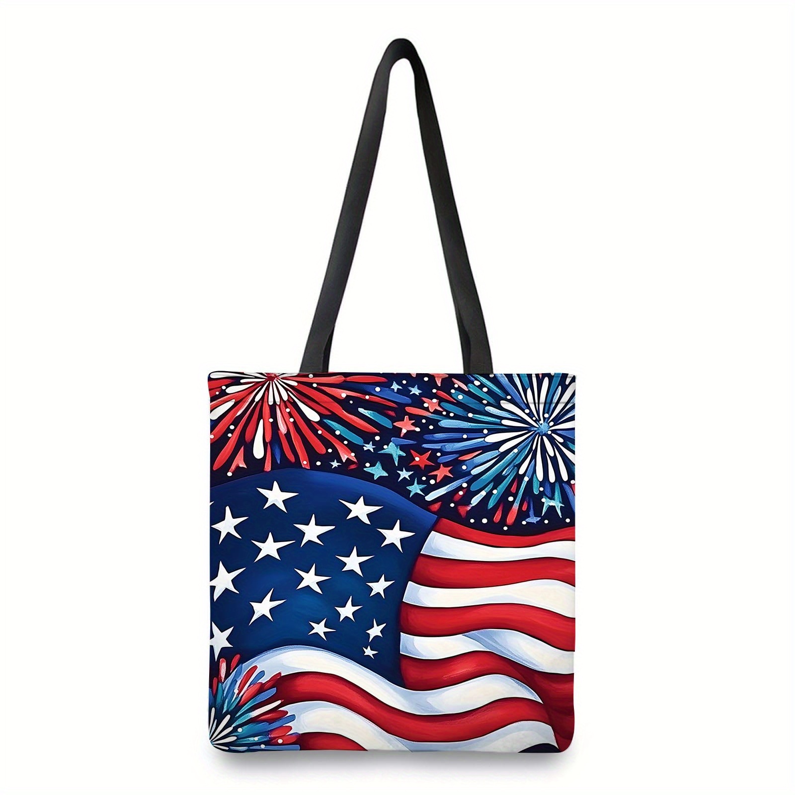 TEMU 1pc American Flag Patriotic Tote Bag, Machine Washed, Unlined, Hand Grip Rope, Open And Close, Spacious And Lightweight Shoulder Bag For Daily