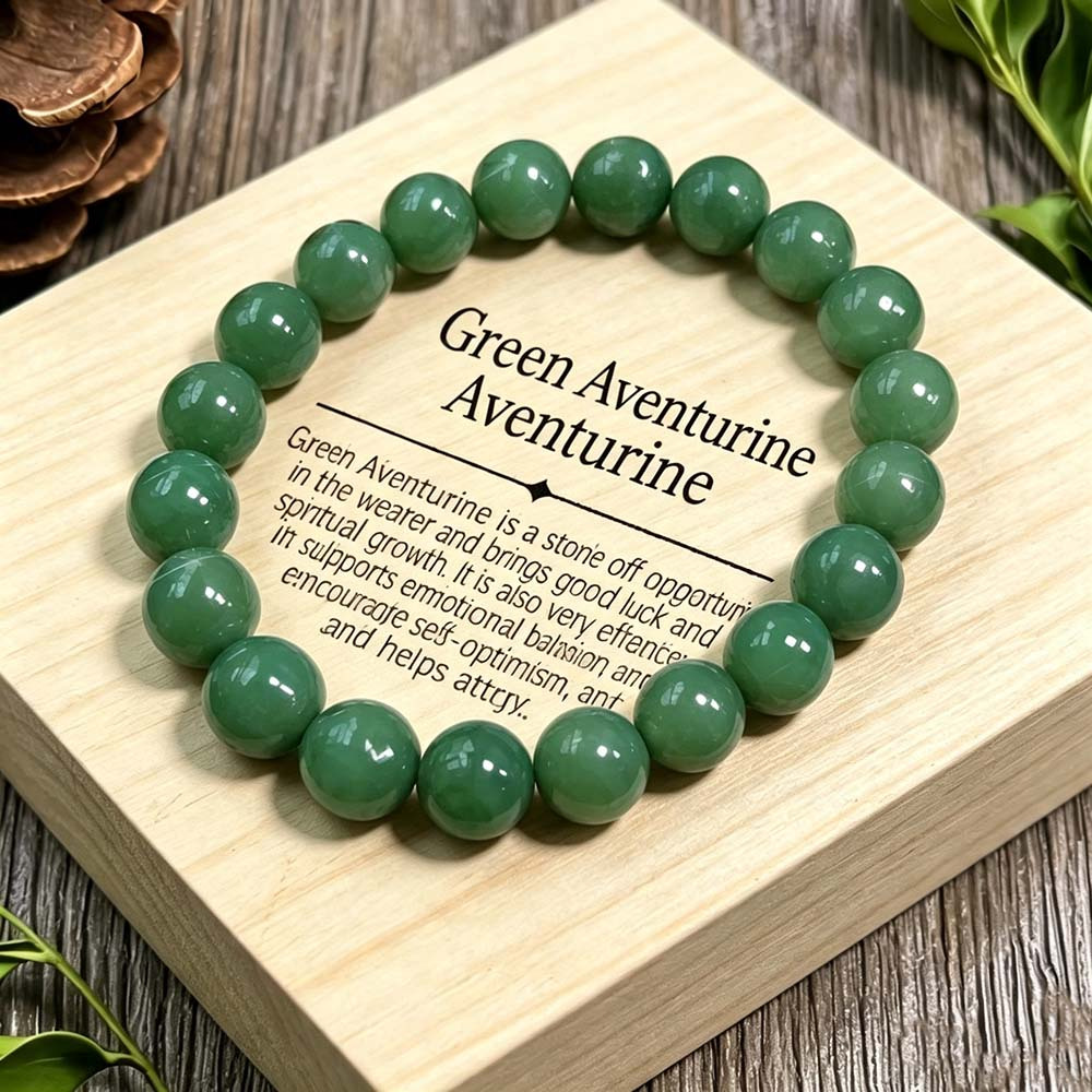 TEMU 1pc Sqnutq Women' Bohemian Green Aventurine Bead Bracelet - Smooth Polished Stone Round Beads, Stackable Suitable For Daily Wear, Parties, Gift,