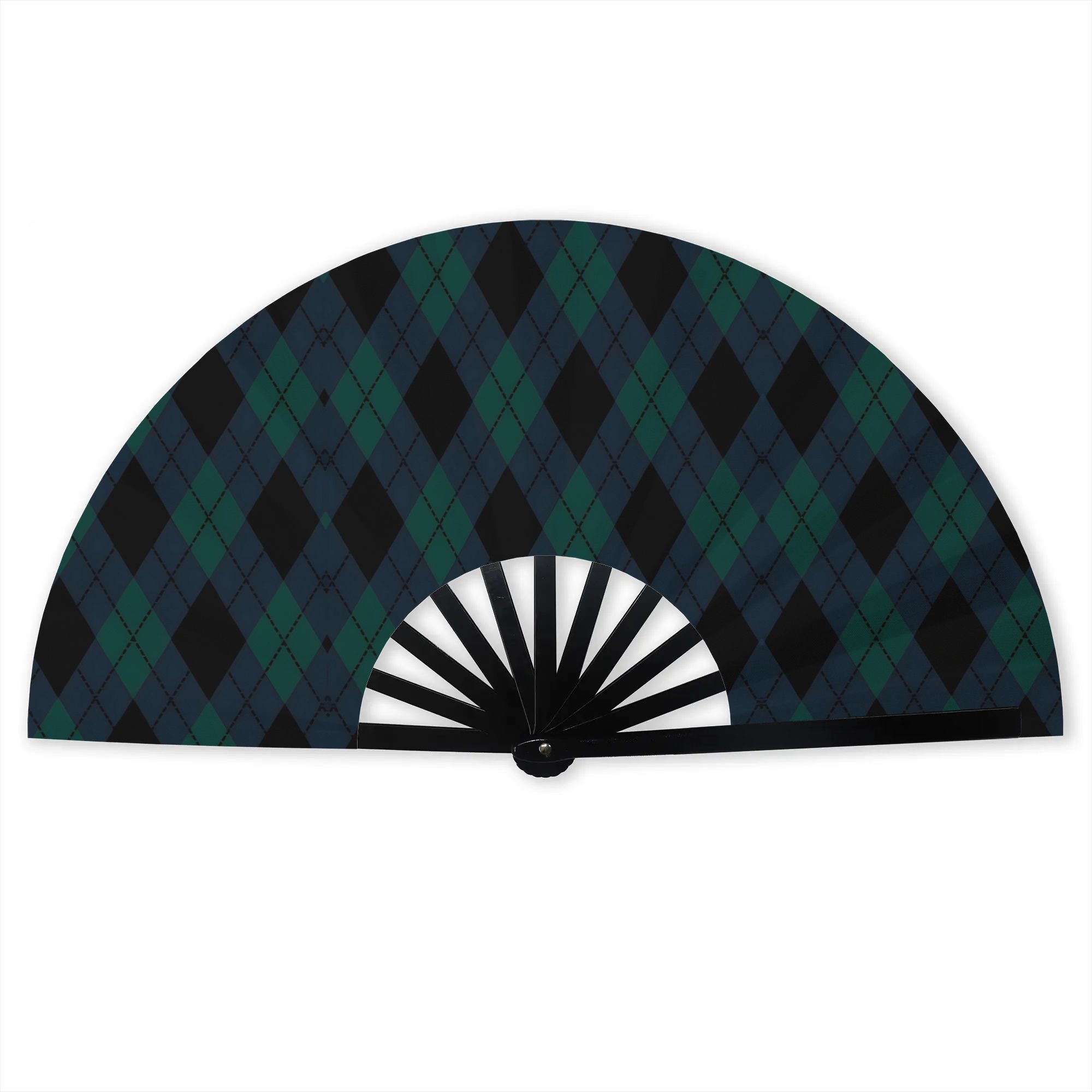 TEMU 2d Print Design Black Watch Tartan Check Folding Hand Fan For Outdoor Camping Parties Street Style Accessories Creative Fashion Prop Party