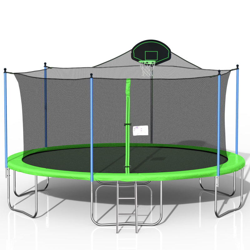 16ft trampoline for adults and with basketball hoop   w ladder and safety enclosure net for and adults