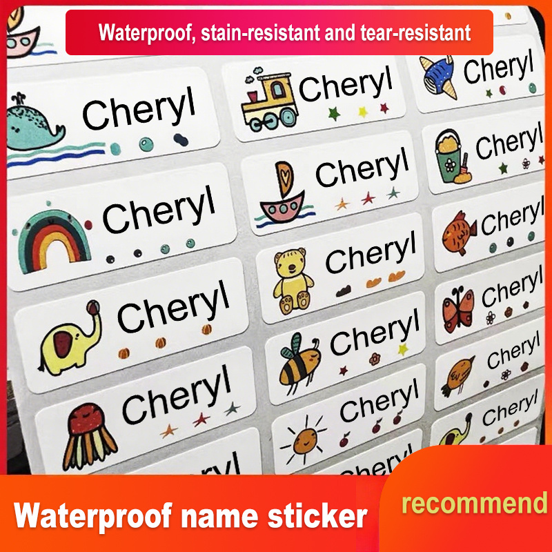 Personalized Custom Cartoon Pattern Name Stickers, White Background Labels