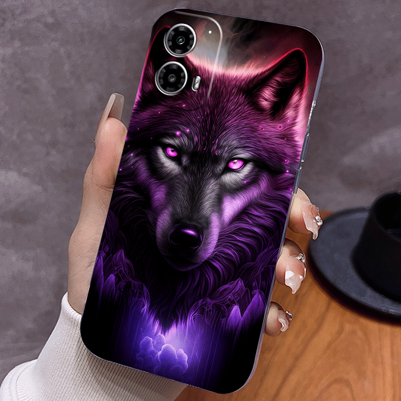 TEMU Phone Case - Cool Wolf Purple Gradient Starlight Mobile Phone Case Suitable For Motorola Edge 20 30 40neo 50   2023 Moto G 5g 2023 2024 G13 G14