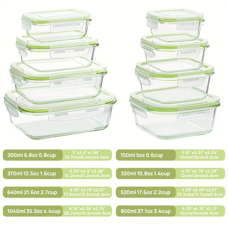 8 dish transport bus tubs glass food storage containers with airtight lids meal prep containers grass green Product details 0