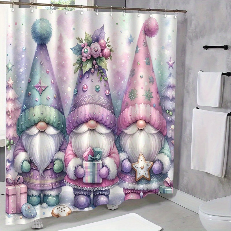 TEMU Jit1pcs Christmas Gnome Pattern Shower Curtain, High-end Elegant Bathroom Curtain Shower Curtain, Shower Curtain Home Decoration Pattern