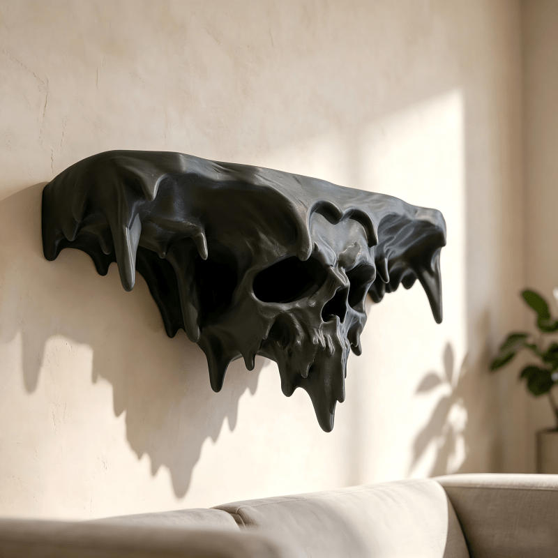 TEMU Étagère Flottante Crâne Fondus, Étagère Murale, Support Mural Imprimé en 3D, Style Noir Cool, , Qualité Robuste et Durable, Convient pour la