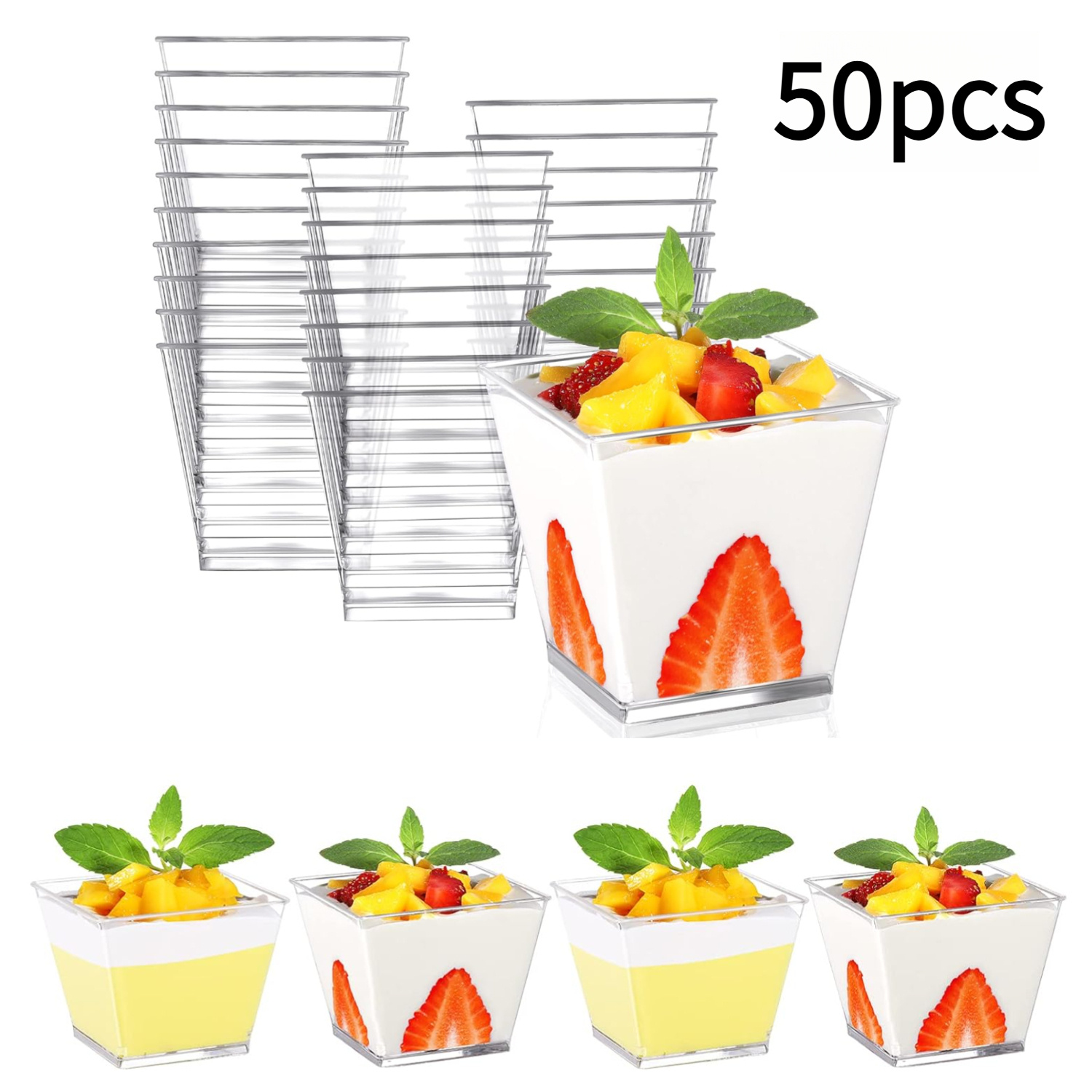 25pcs/50pcs Trapezoidal Mini Injection Molded Dessert Cups, 110ml/3.7oz Transparent Plastic Parfait Appetizer Cups, Suitable For Desserts, Appetizers, Ice Cream For Halloween、christmas