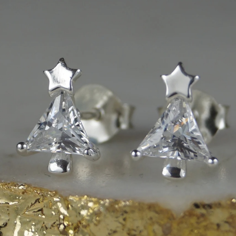 Women's Triangle Zirconia Christmas Tree Stud Earrings