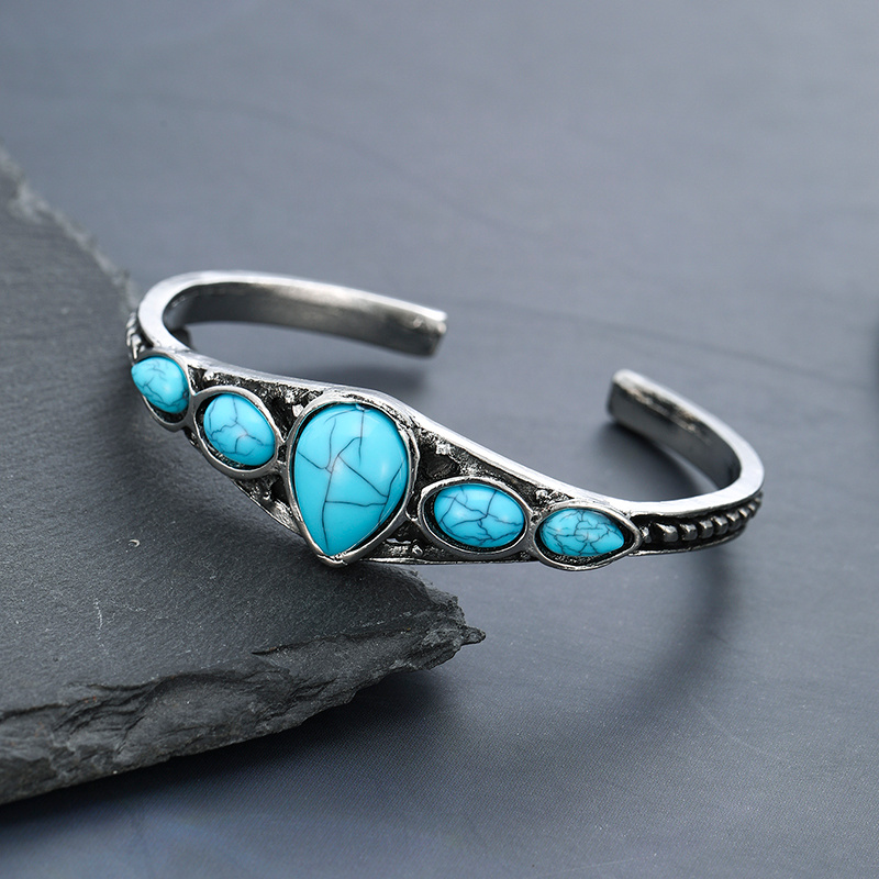 TEMU [bohemian Synthetic Turquoise Bracelet] Retro Bohemian Synthetic Turquoise Hollow Geometric Bracelet | Adjustable , Suitable For Daily Wear And