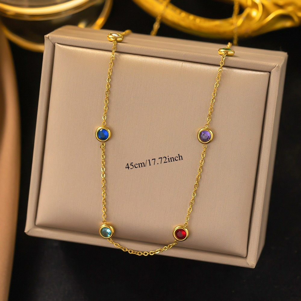 Women's Multi-Color Round Cubic Zirconia Necklace, 18K Gold-Plated