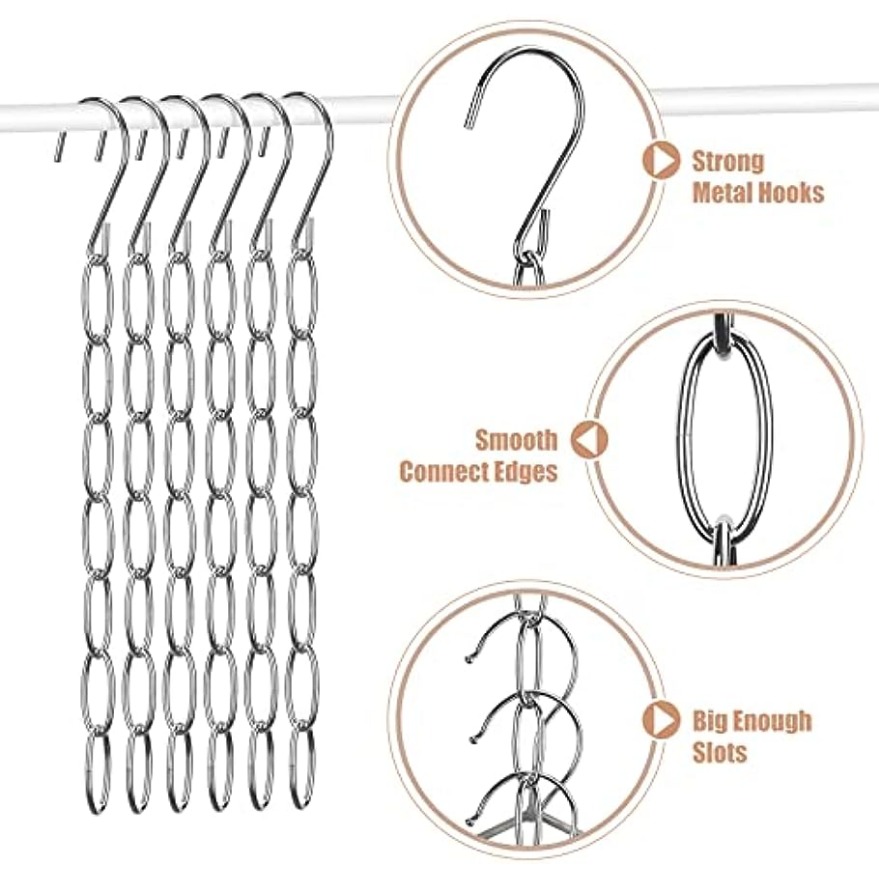 TEMU 1pc 7-slot Metal Chain Hanger, Space-saving Foldable Organizer, Rack, Efficient Storage, Durable Closet Accessory, Clothing Organizer Storage