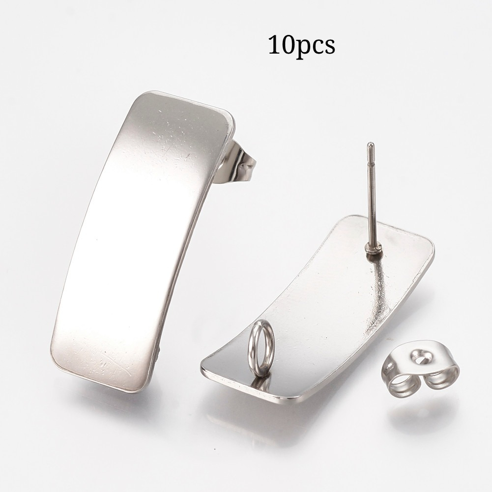 TEMU Set Of 10 Stainless Steel Stud Earring Components, Featuring A Loop, Curved Rectangle Shape, In A Stainless Steel End, Measuring 26x10mm, Ideal