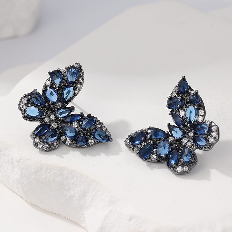 Women's Blackened Oxidized Butterfly Stud Earrings