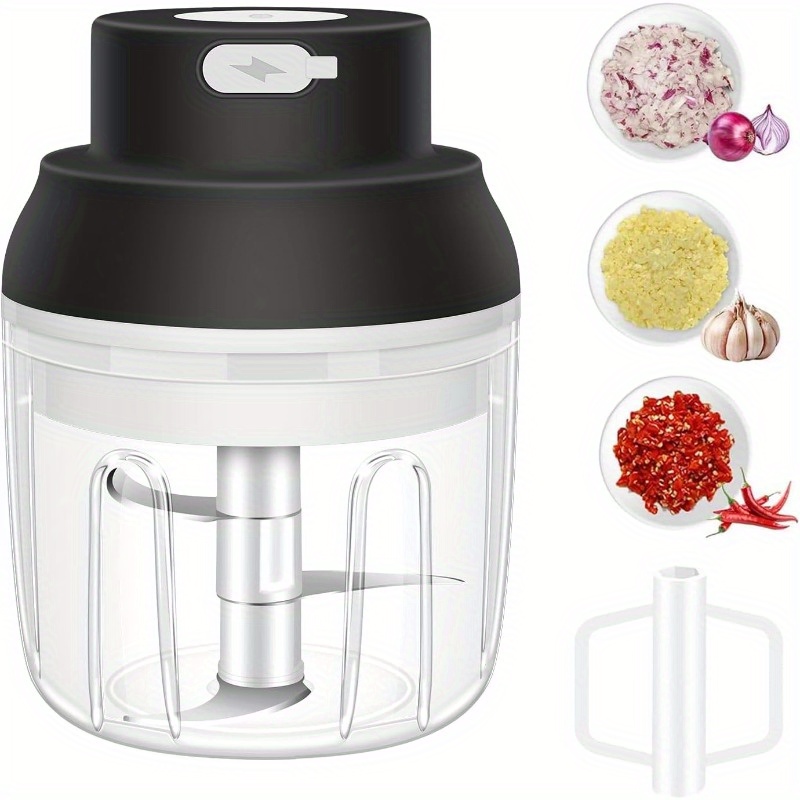 1-touch electric garlic chopper with usb-powered motor & 8.45oz large cup - 45w powerful mini food processor, safety lock, 304 blade & bpa-free pp bowl, compact portable design with ergonomic handle &   operation for garlic, onion, ginger, chili, meat, nuts, vegetables - ideal for small kitchens, camping, picnic, bbq (usb-powered, 3-hour charge) - Product details 1