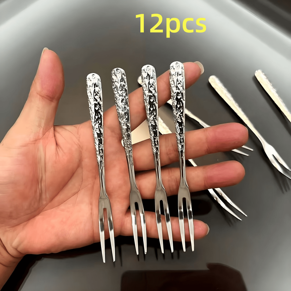 Image of Set Of 12 Versatile Stainless Steel Fruit Forks, Dessert Picks Ideal For Family Gatherings And Meals