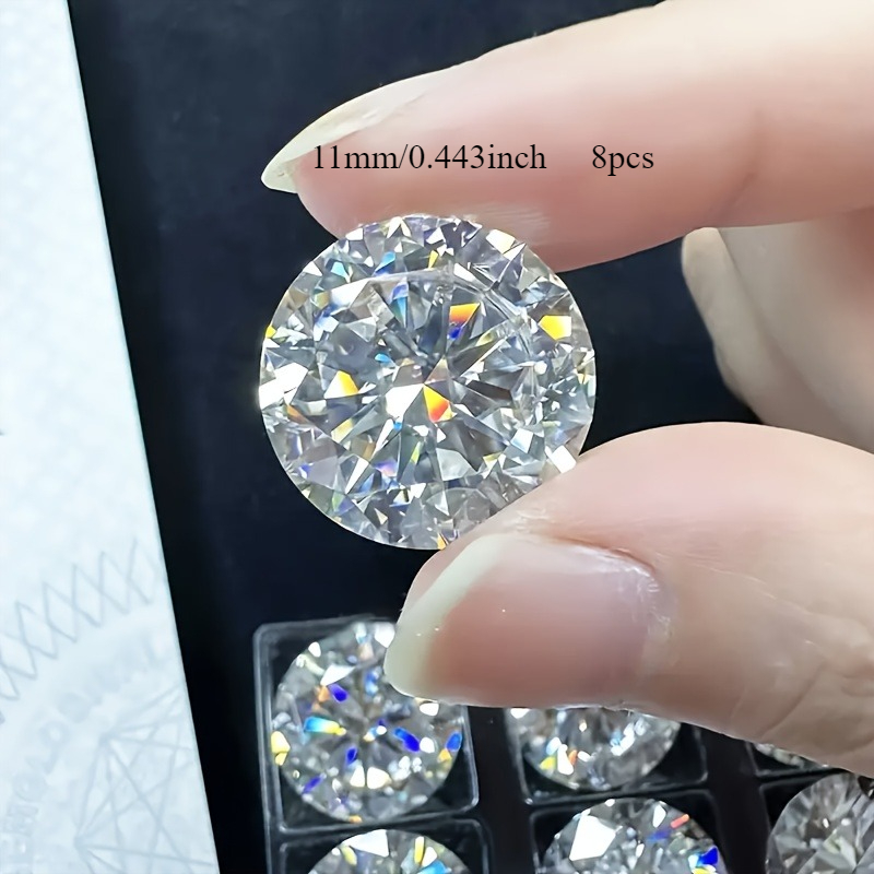 TEMU 8pcs Set 6ct Vvs1 , 11mm Large Round Cut (round ), , Beads, Suitable For Jewelry Making, Weddings, Anniversaries, Birthdays - For Cutters,