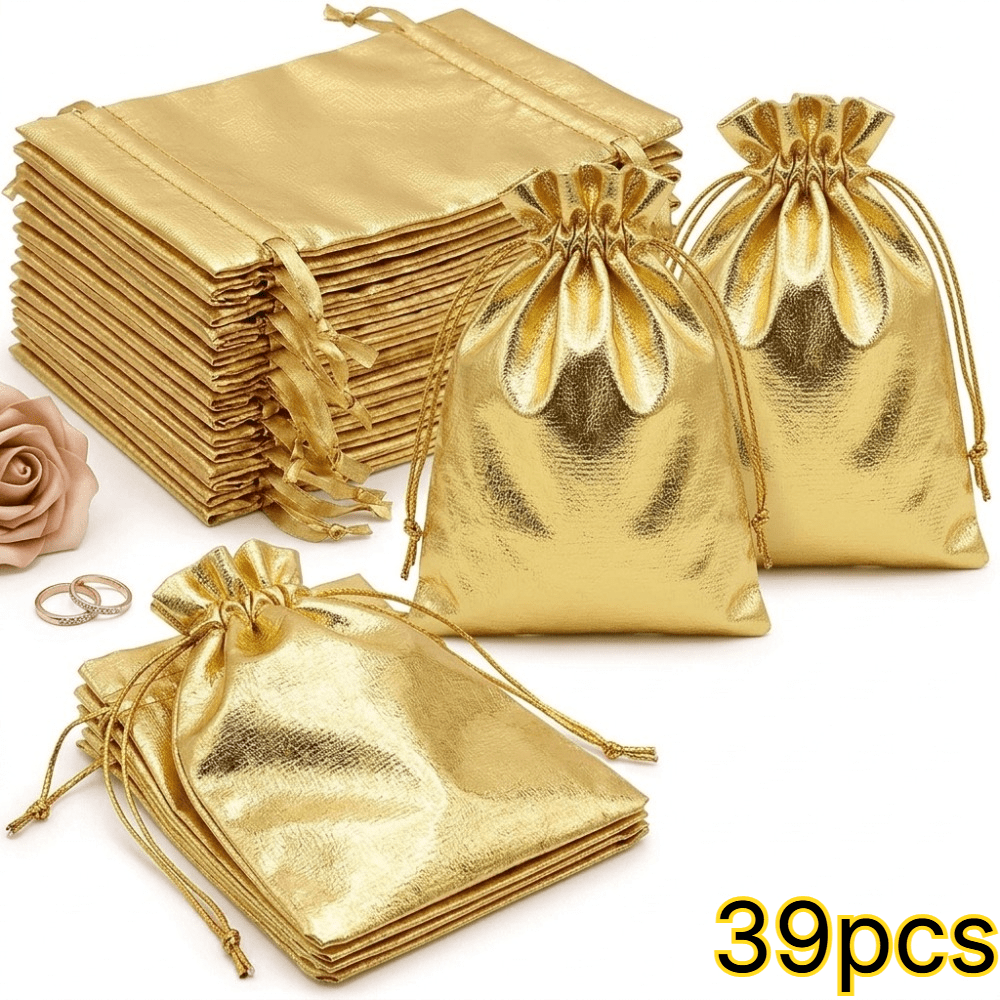 Image of Golden Organza Drawstring Gift Bags 39-pack Elegant Design Suitable For Weddings, Parties, Christmas Candy Bags Can Hold Jewelry, Candy, Small Gifts Versatile Use Adult Gift Wrapping Style