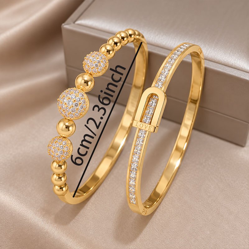 2pc Women's Bracelet Set with Stainless Steel & Copper