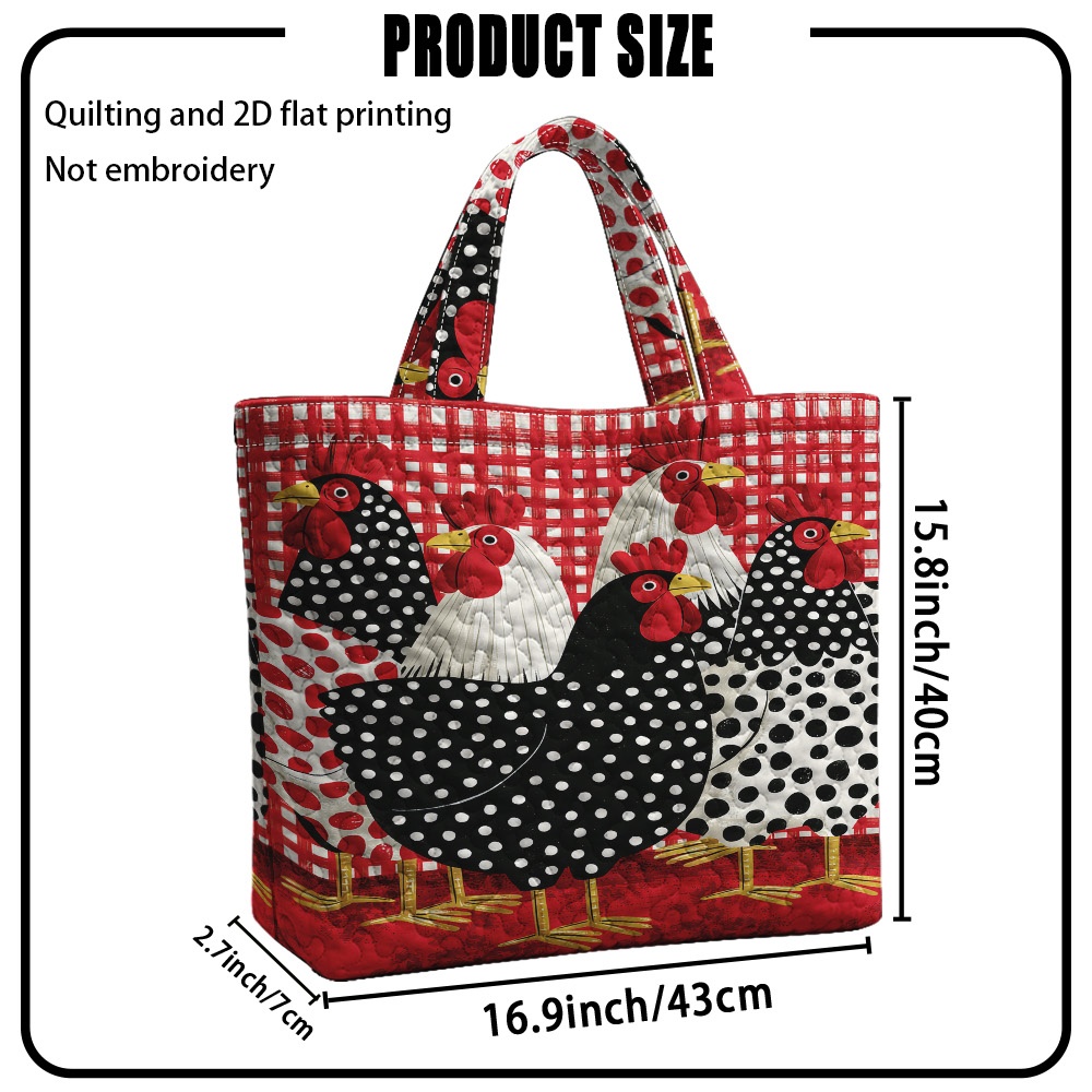 TEMU Sac fourre-tout matelassé 1 pièce à imprimé plat 2D avec motif de poulets à , sac à main imprimé élégant et léger en polyester, sac décontracté