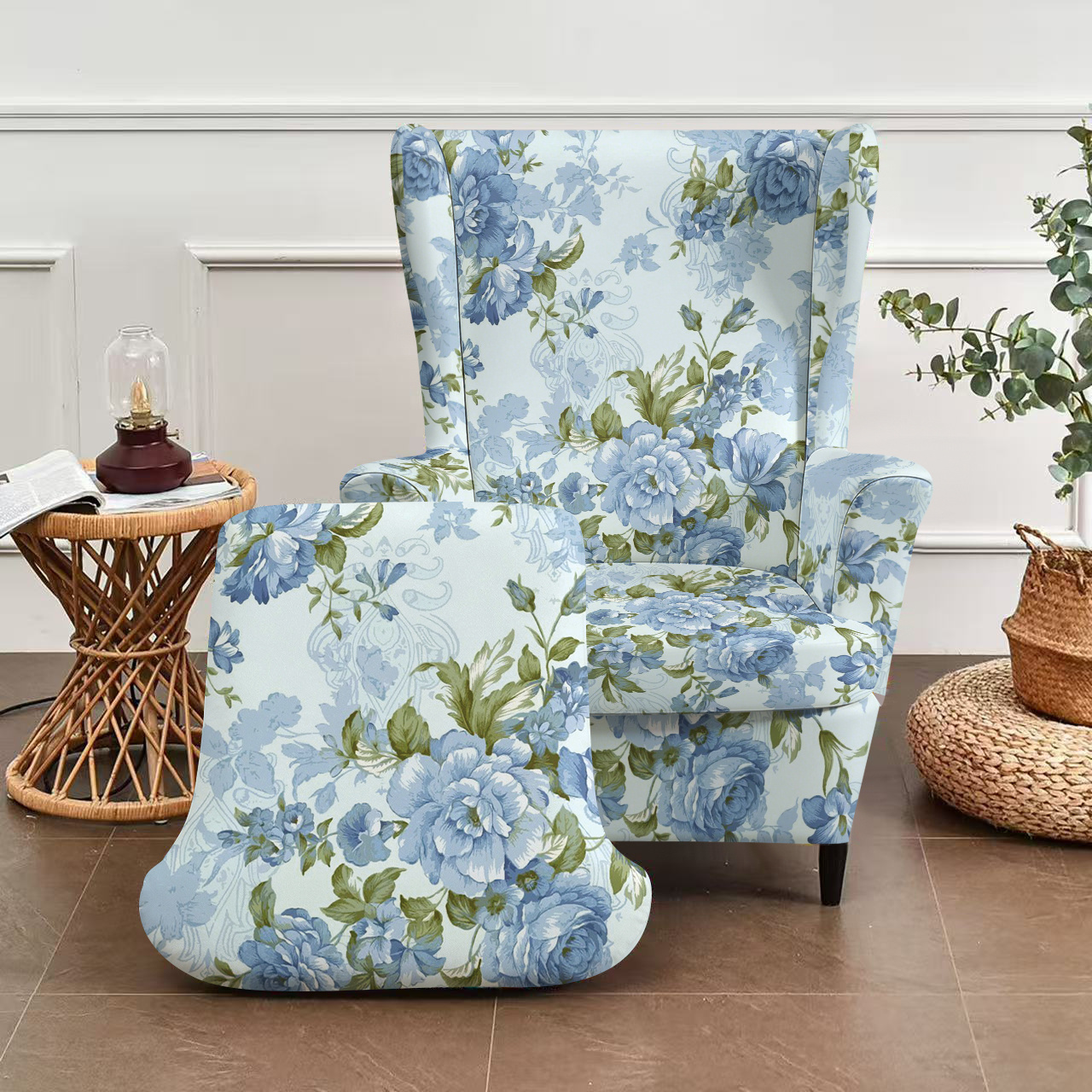 TEMU 2d 2pcs/set -green Water Lily Print Tiger Bench Cover With Armrest Chair Back Single Sofa Cover, High Elastic Full Cover Anti-slip, Anti-scratch