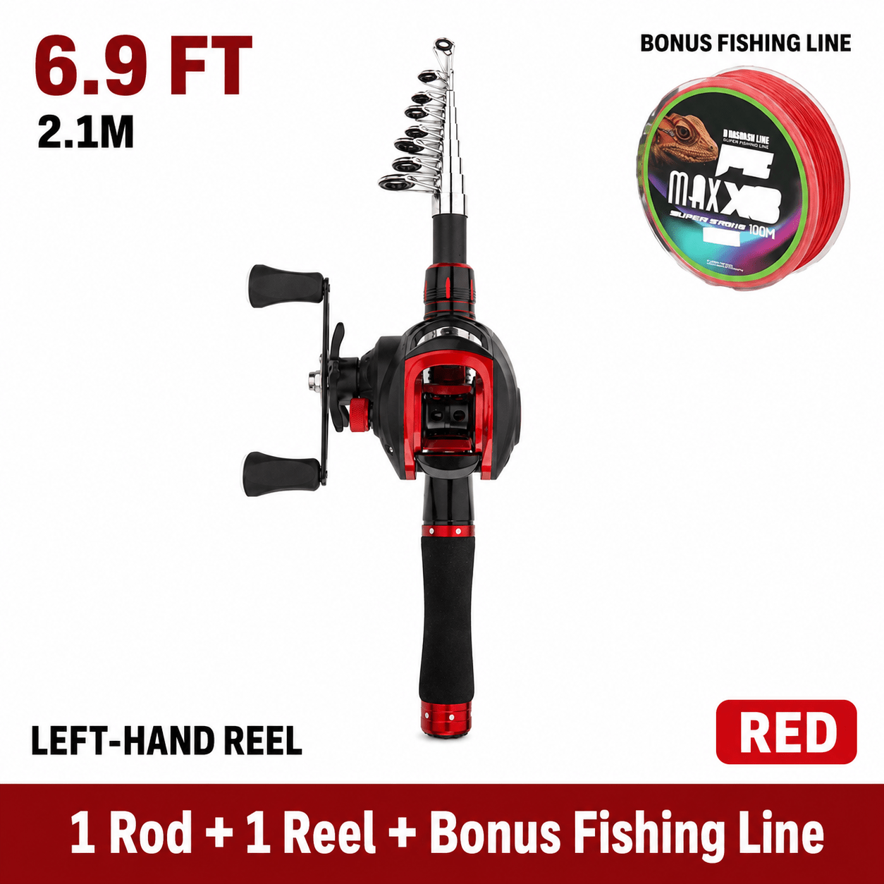 Telescopic Fishing Rod And Reel Combo, 5.25ft/5.9ft/6.9ft Portable Compact Travel Fishing Pole With Bonus Fishing Line, Left-hand Or Right-hand Baitcasting Reel For Lake, River& Shore Fishing