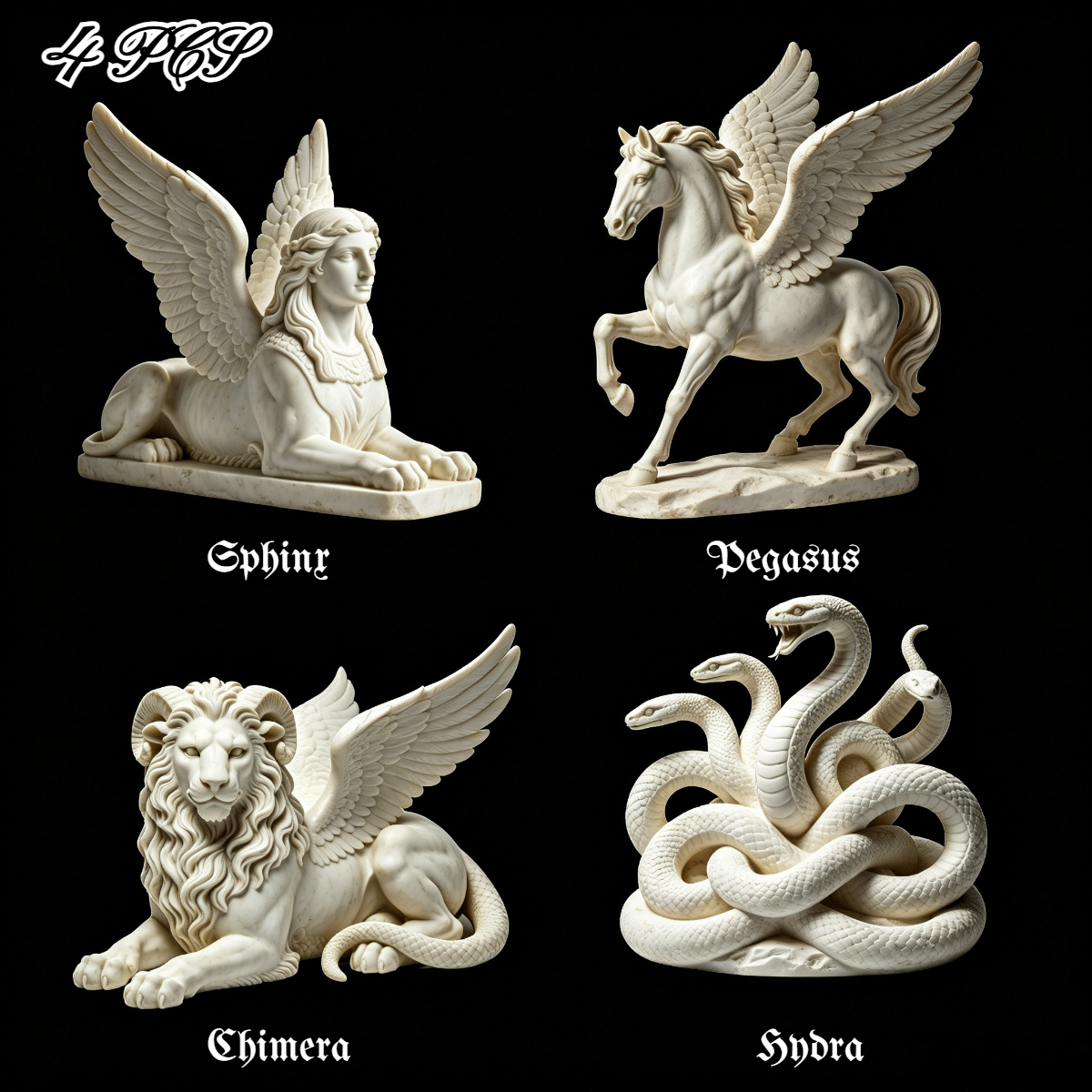 4pcs Ancient Greek Mythical Creature Figurines, Sphinx, , Chimera, Hydra Mini Sculptures, Aesthetic Desk And Bookshelf Decor
