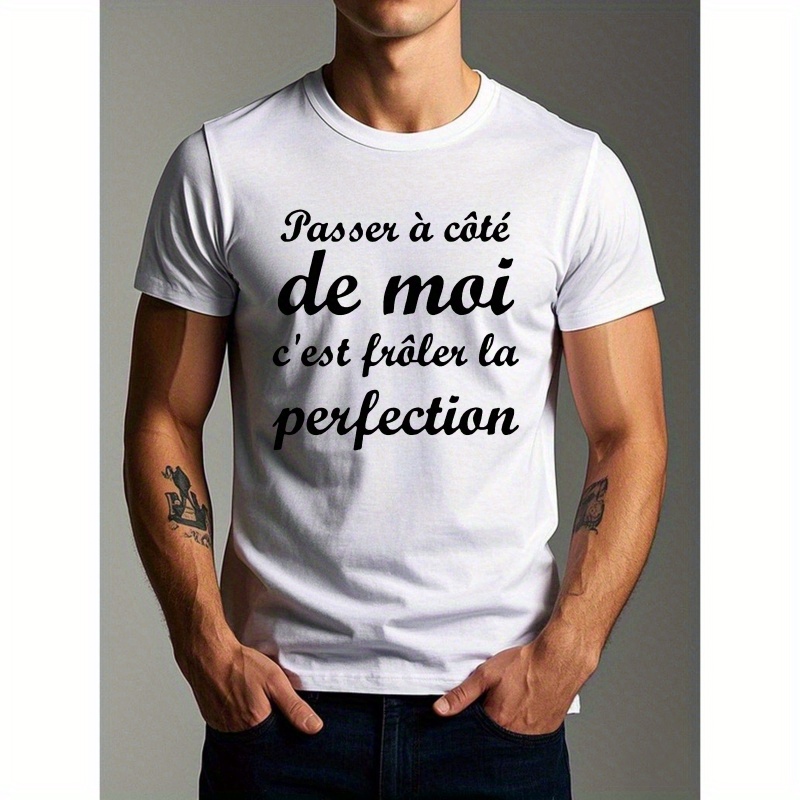 

T-Shirt pour Hommes en "Manquer de Moi Est Près de la " - Col Rond en Polyester Décontracté, Manches Courtes, Haut d'Été