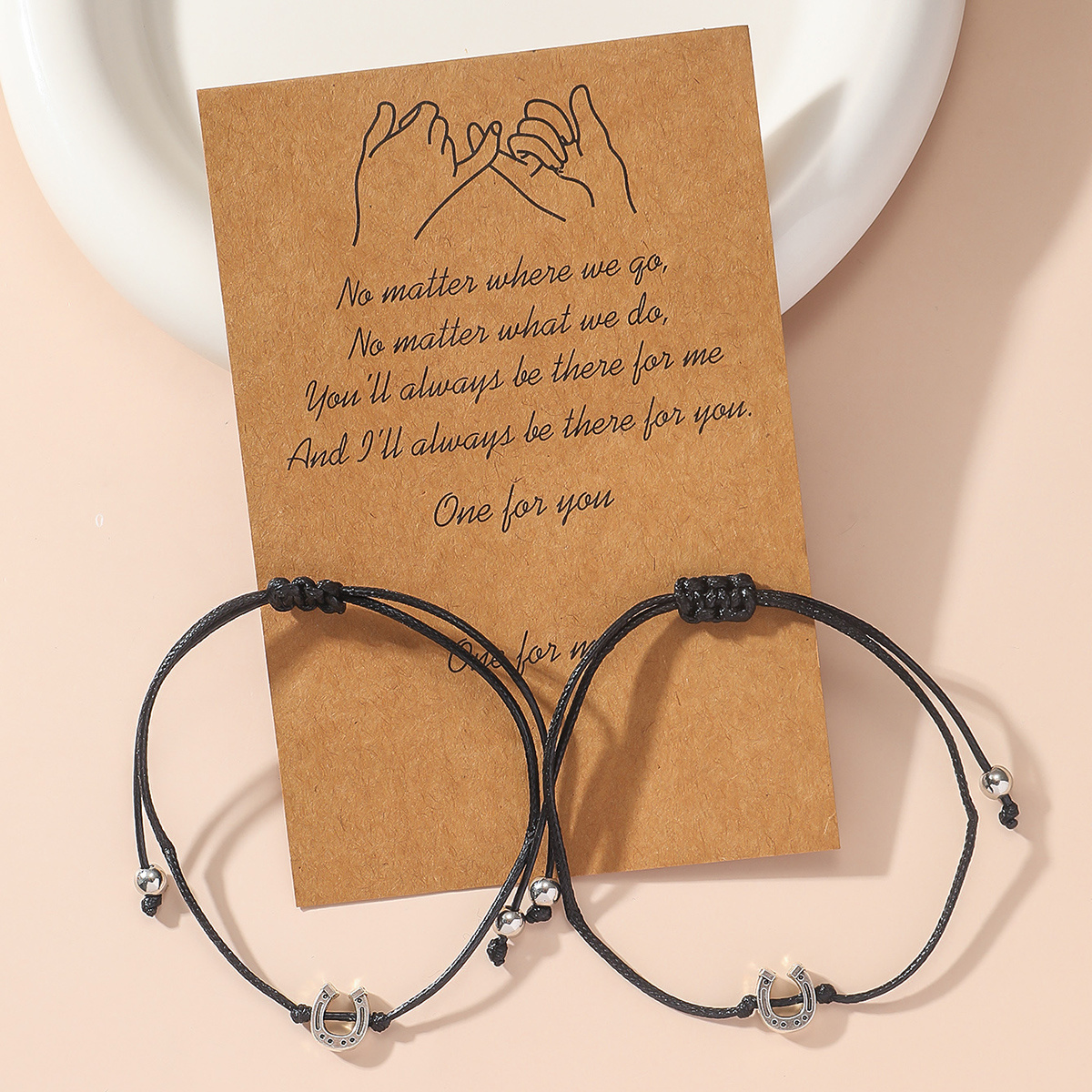 TEMU Bohemian Vintage Simple Woven Bracelet With Card, 2-pack, Women's Horseshoe Adjustable Friendship Cord, Gift For