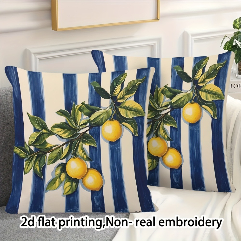 TEMU 2pcs Lemon Pattern Pillowcases, Decorated With Blue And Yellow Tropical Plant Patterns, Suitable For Balcony, Garden, Patio, Furniture, Tent,