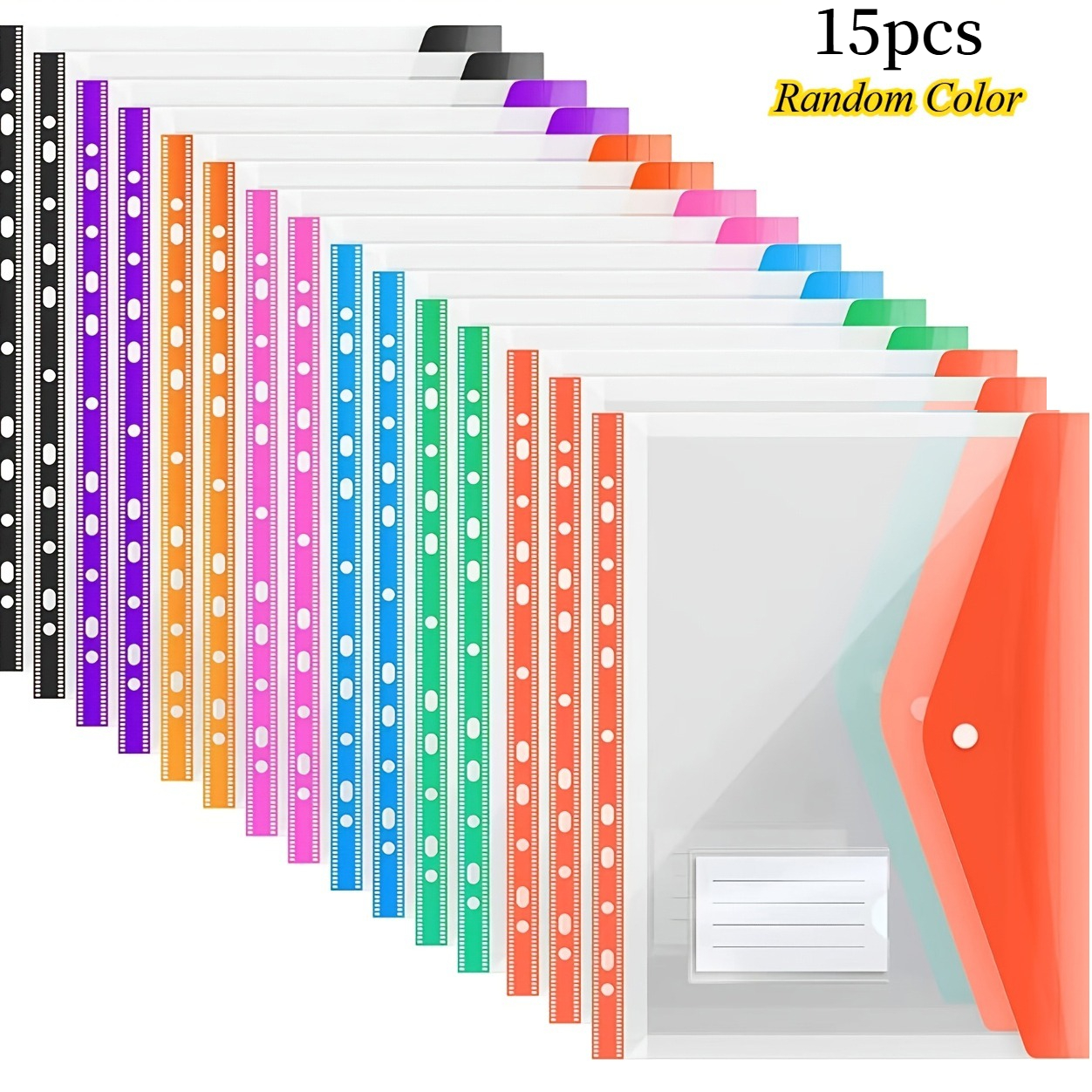 15-pack A4 Binder Pockets, Expandable Document Sleeves With Secure Snap Closure, Fits 11-ring Binders, Sturdy Organizer For School & Office Supplies, Random Color
