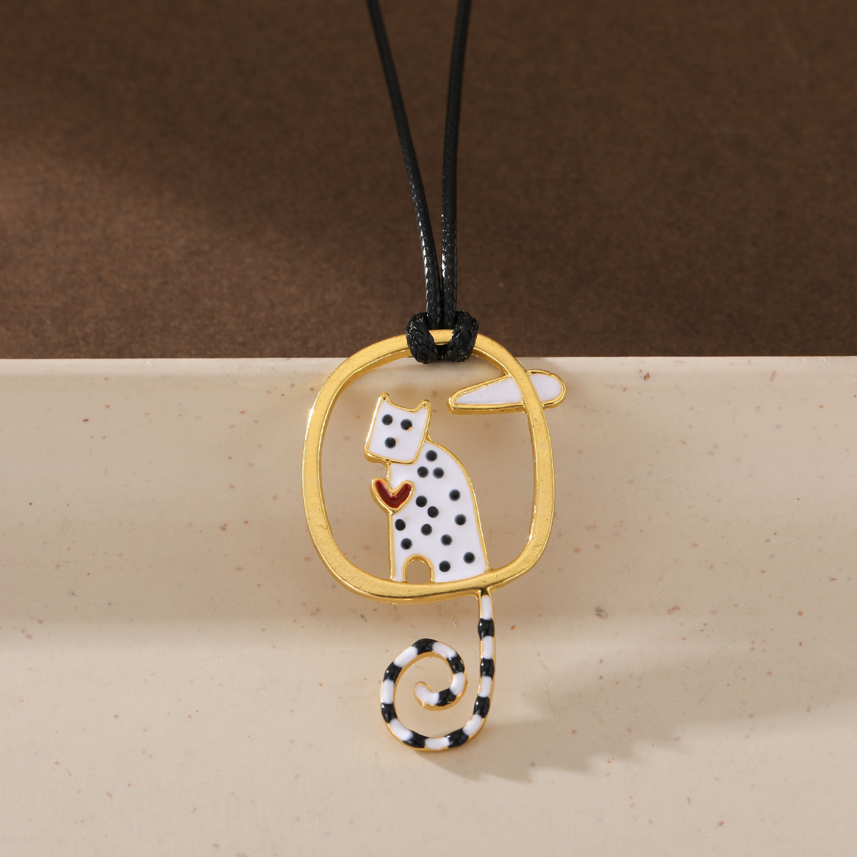 TEMU Collar de mujer con cuerda negra hueca y diseño de y gatos, estilo bohemio divertido, ideal para fiestas temáticas de estilo literario y , uso