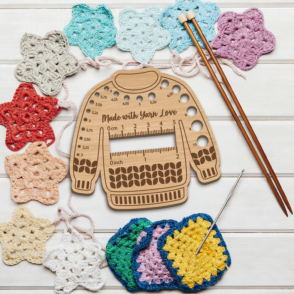 multifunctional wooden needle gauge suitable for knitting needles and crochet hooks with size indicators   a practical measuring tool for knitting crochet and sewing perfect for craft enthusiasts