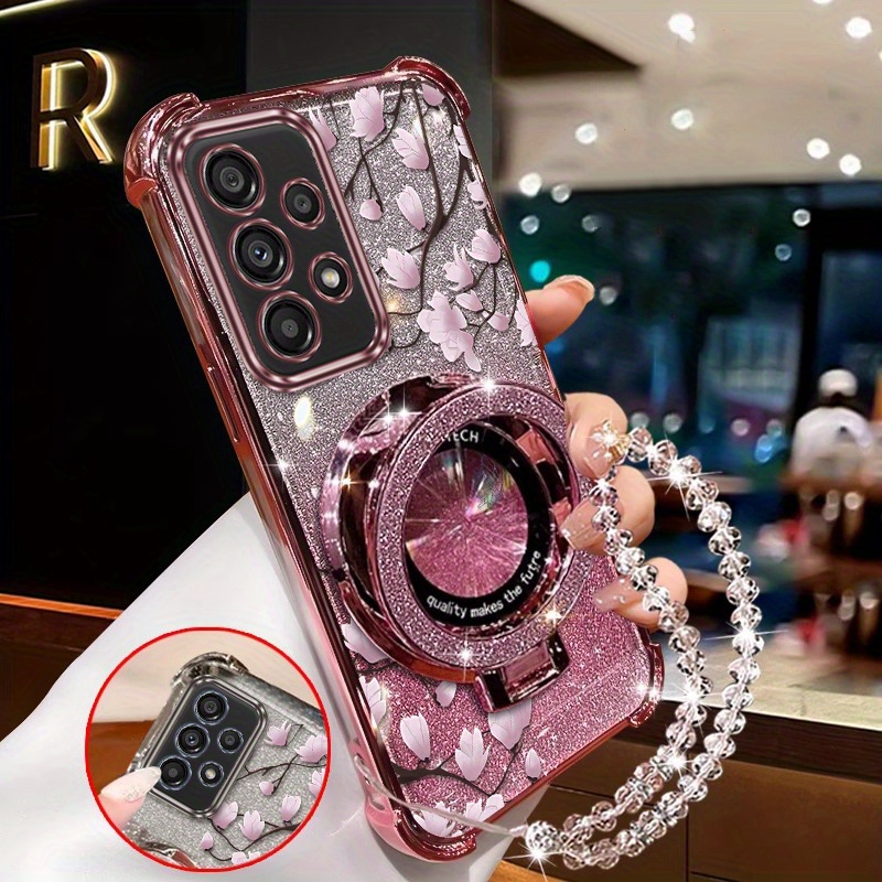 TEMU Phone Case: A13 Crystal Roses And Ring-shaped Stand Pearl Lanyard Comfortable Feel Case For Galaxy A13 Features Suitable For Fashion